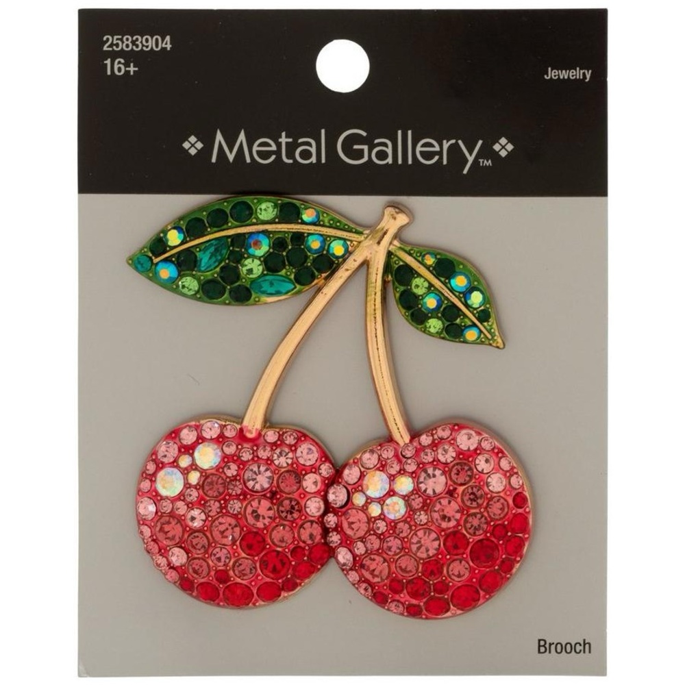 New Metal Gallery Cherries Rhinestone Brooch